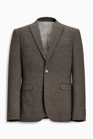 Taupe Puppytooth Slim Fit Suit: Jacket